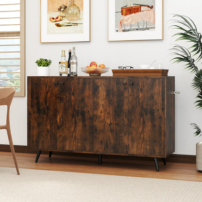 Mid Century Modern Buffet Cabinet with Adjustable Storage Shelves - Rustic Brown