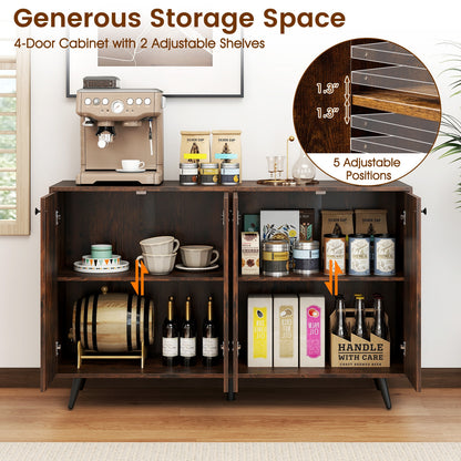 Mid Century Modern Buffet Cabinet with Adjustable Storage Shelves - Rustic Brown