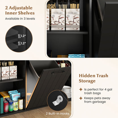 Rolling Kitchen Island Cart with Trash Cabinet Storage Drawers Adjustable Shelves and Spice Rack - Black