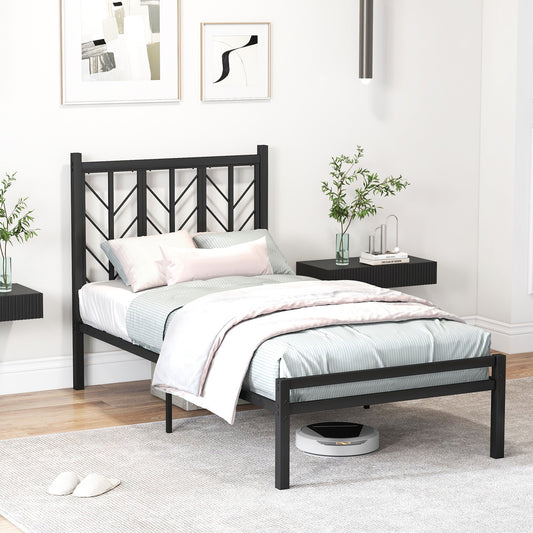 Sleek Platform Bed with Headboard and Metal Frame for Ultimate Support - Twin Size