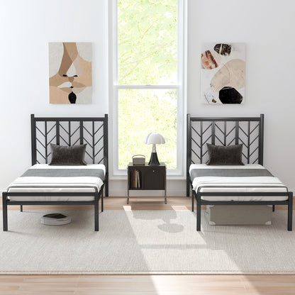 Sleek Platform Bed with Headboard and Metal Frame for Ultimate Support - Twin Size