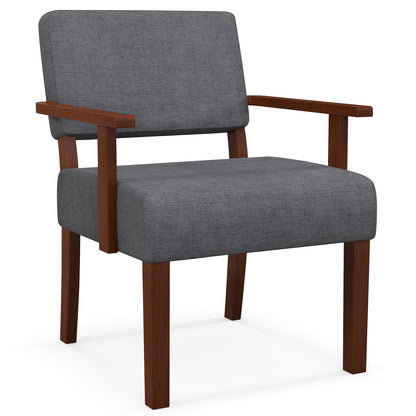 Mid-Century Linen Upholstered Accent Chair with Cushion and Solid Wood Frame in Grey