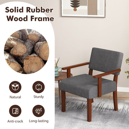 Mid-Century Linen Upholstered Accent Chair with Cushion and Solid Wood Frame in Grey