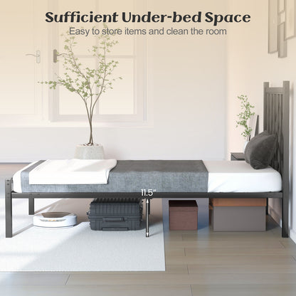 Sleek Platform Bed with Headboard and Metal Frame for Ultimate Support - Twin Size