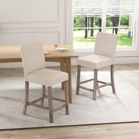 2-Piece Counter Height Bar Stool Set with Back Support and Footrest - Beige