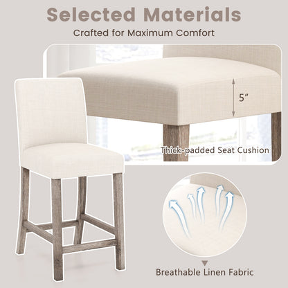 2-Piece Counter Height Bar Stool Set with Back Support and Footrest - Beige
