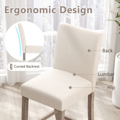 2-Piece Counter Height Bar Stool Set with Back Support and Footrest - Beige
