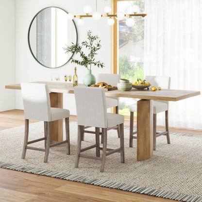 2-Piece Counter Height Bar Stool Set with Back Support and Footrest - Beige