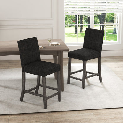 2-Piece Counter Height Bar Stool Set with Back Support and Footrest - Grey