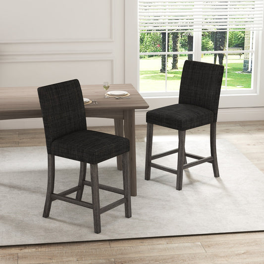 2-Piece Counter Height Bar Stool Set with Back Support and Footrest - Grey