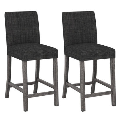 2-Piece Counter Height Bar Stool Set with Back Support and Footrest - Grey