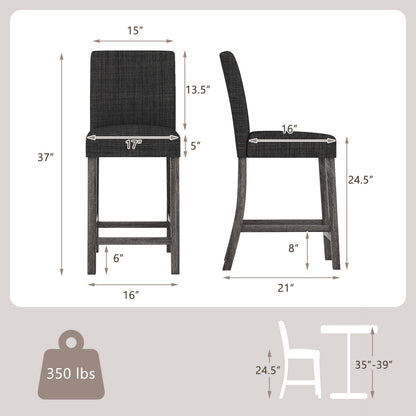 2-Piece Counter Height Bar Stool Set with Back Support and Footrest - Grey