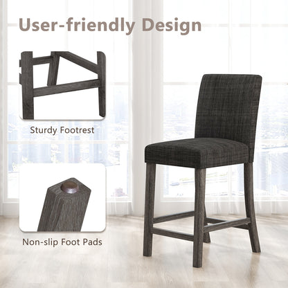 2-Piece Counter Height Bar Stool Set with Back Support and Footrest - Grey