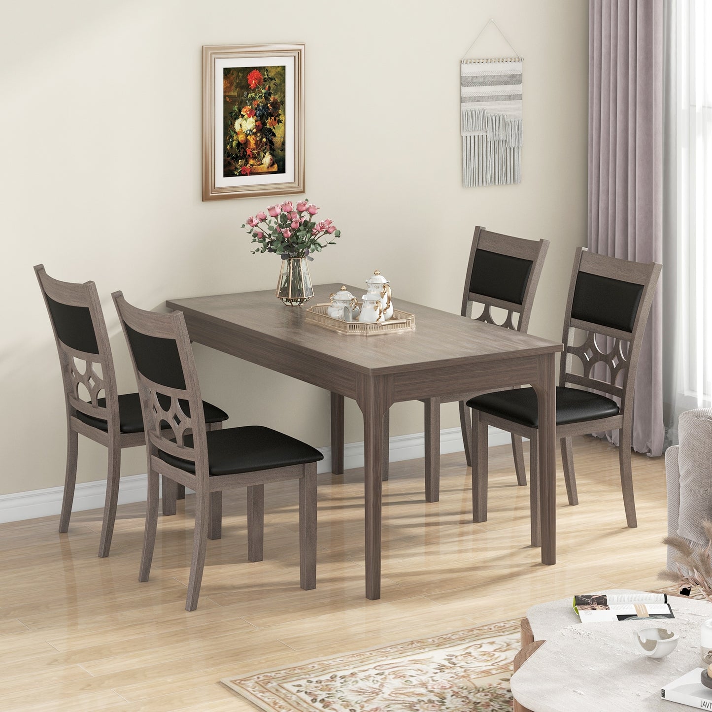 Set of 2 Upholstered Dining Chairs with Leather Padded Seat and Backrest for Comfortable Seating