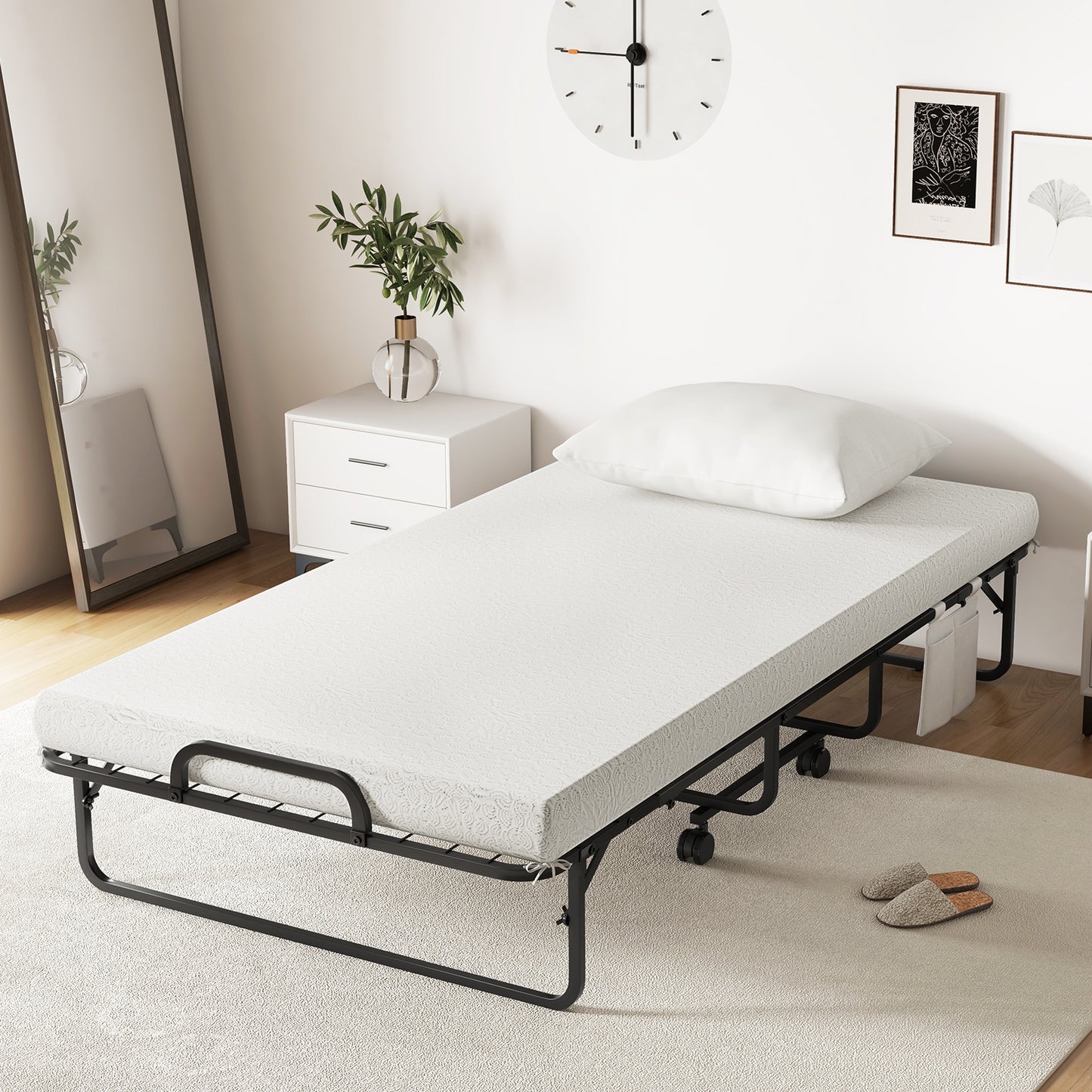 Heavy Duty Rollaway Folding Bed with Memory Foam Mattress, Pillow and Sturdy Frame - Twin Size