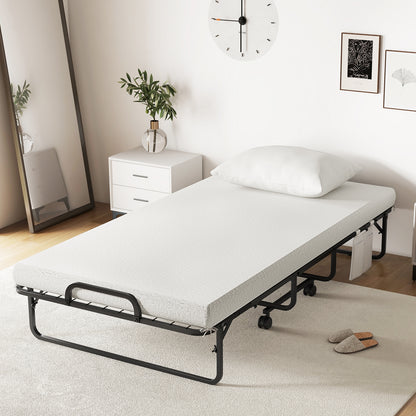 Heavy Duty Rollaway Folding Bed with Memory Foam Mattress, Pillow and Sturdy Frame - Twin Size