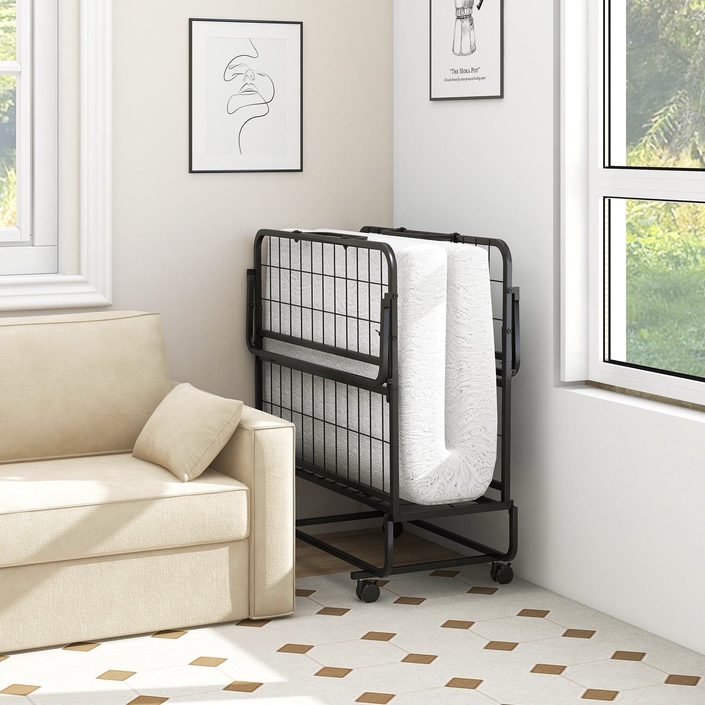 Heavy Duty Rollaway Folding Bed with Memory Foam Mattress, Pillow and Sturdy Frame - Twin Size