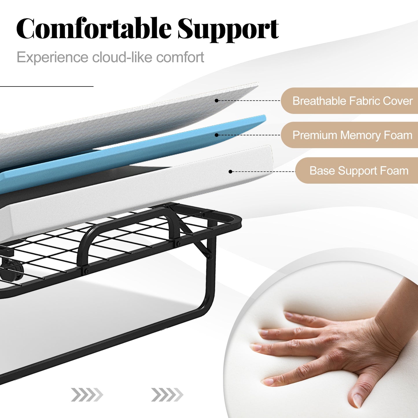 Heavy Duty Rollaway Folding Bed with Memory Foam Mattress, Pillow and Sturdy Frame - Twin Size