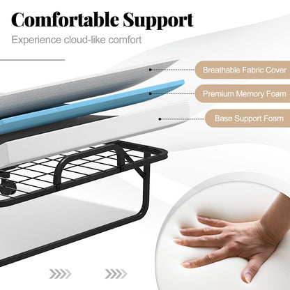 Heavy Duty Rollaway Folding Bed with Memory Foam Mattress, Pillow and Sturdy Frame - Twin Size