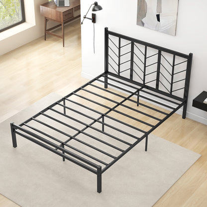Sleek Platform Bed with Headboard and Metal Frame for Ultimate Support - Queen Size