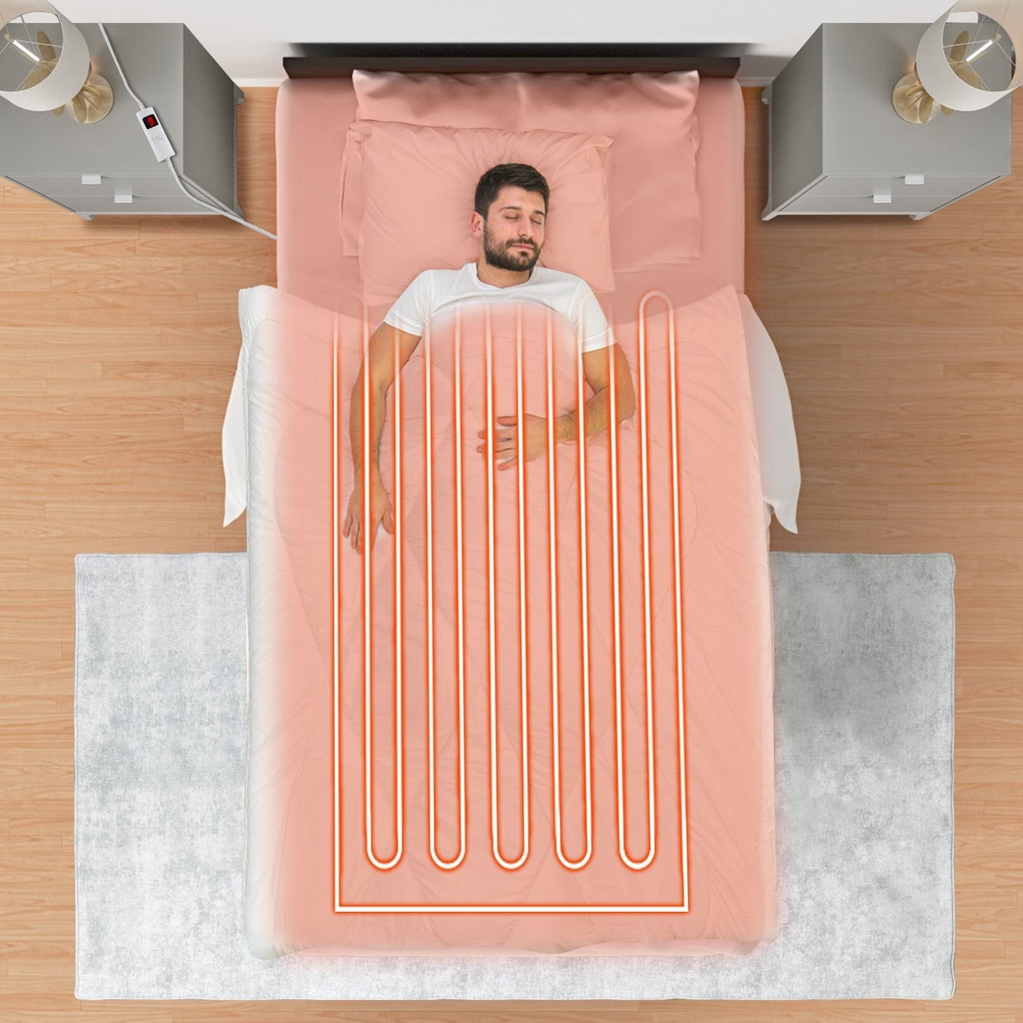 Machine Washable Electric Bed Warmer with Dual Controllers 9 Heat Settings and Auto Shut-Off