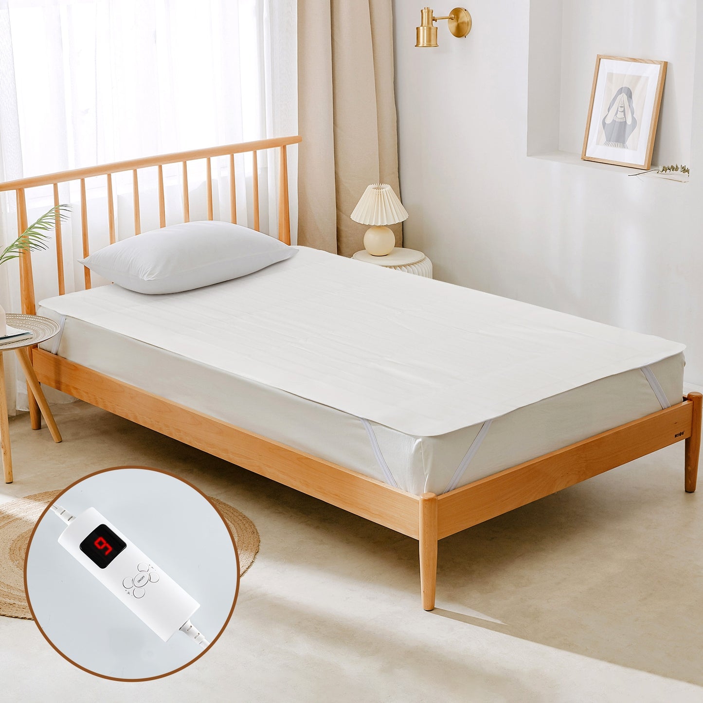 Machine Washable Electric Bed Warmer with Dual Controllers 9 Heat Settings and Auto Shut-Off