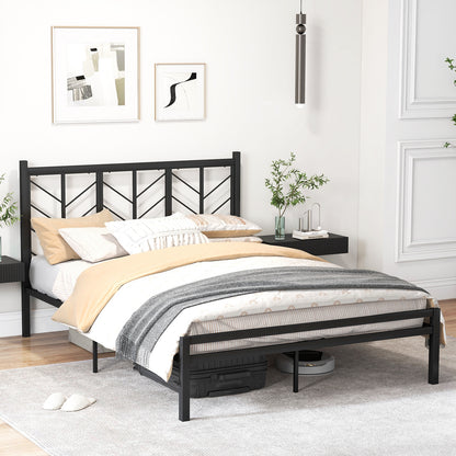 Sleek Platform Bed with Headboard and Metal Frame for Ultimate Support - Queen Size