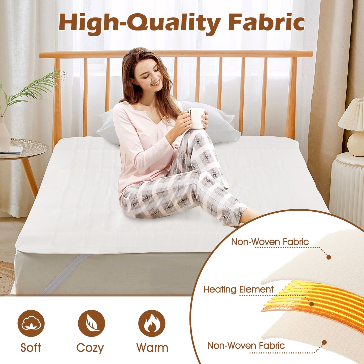 Machine Washable Electric Bed Warmer with Dual Controllers 9 Heat Settings and Auto Shut-Off