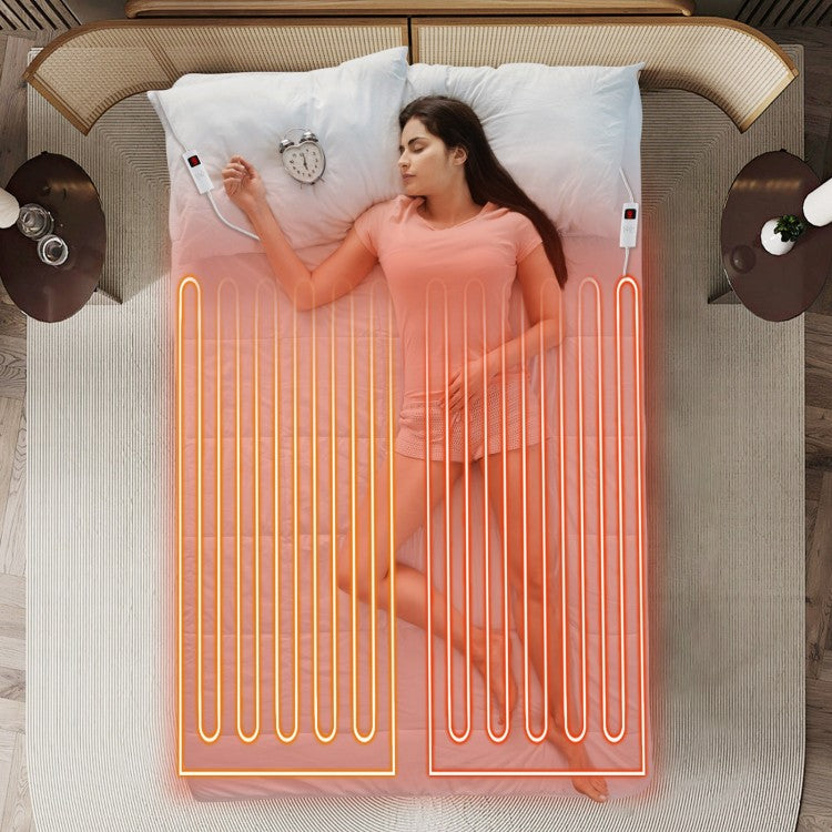 Machine Washable Electric Bed Warmer with Dual Controllers 9 Heat Settings and Auto Shut-Off