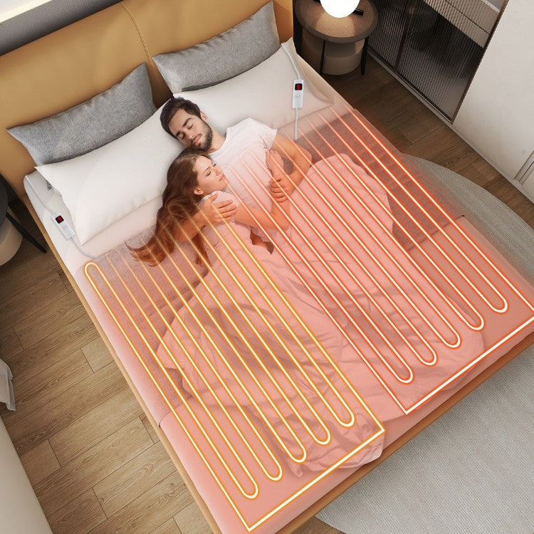 Machine Washable Electric Bed Warmer with Dual Controllers 9 Heat Settings and Auto Shut-Off