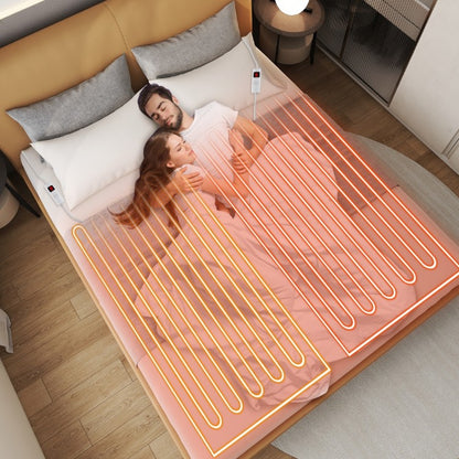 Machine Washable Electric Bed Warmer with Dual Controllers 9 Heat Settings and Auto Shut-Off