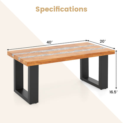 Natural Teak Wood Patio Table with River Style Epoxy Resin Tabletop