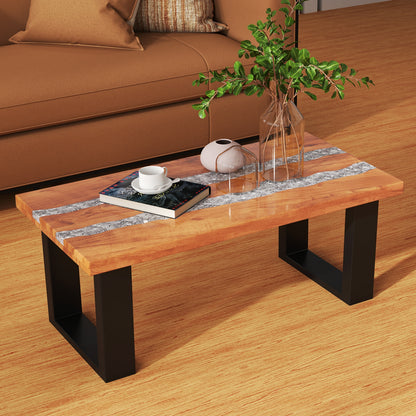 Natural Teak Wood Patio Table with River Style Epoxy Resin Tabletop