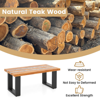 Natural Teak Wood Patio Table with River Style Epoxy Resin Tabletop
