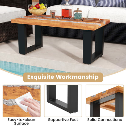 Natural Teak Wood Patio Table with River Style Epoxy Resin Tabletop