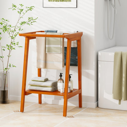 Premium Teak 5 Bar Freestanding Towel Rack with Storage Shelf
