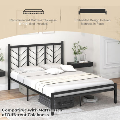 Sleek Platform Bed with Headboard and Metal Frame for Ultimate Support - Queen Size