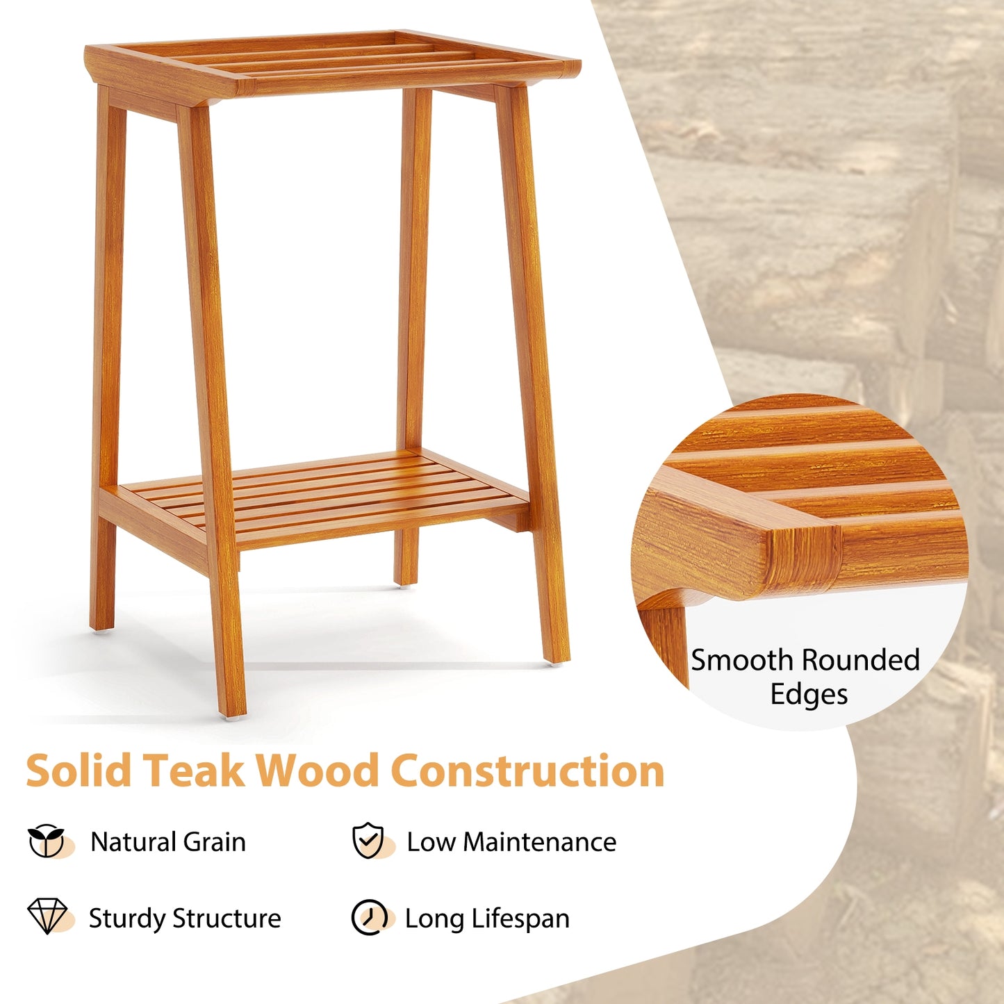 Premium Teak 5 Bar Freestanding Towel Rack with Storage Shelf
