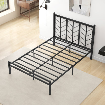 Sleek Platform Bed with Headboard and Metal Frame for Ultimate Support - Full Size