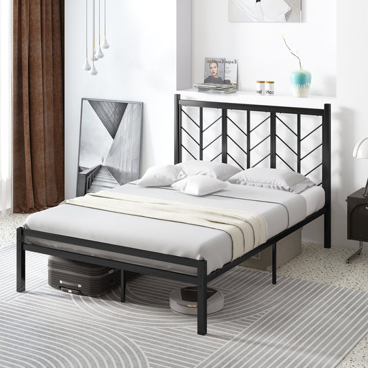 Sleek Platform Bed with Headboard and Metal Frame for Ultimate Support - Full Size