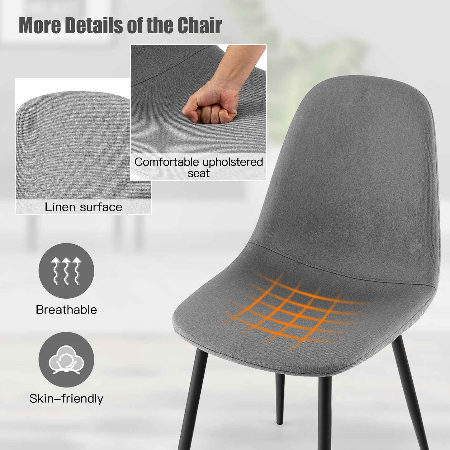 Modern Dining Chairs with Durable Black Metal Legs and Upholstered Seats Set of 4