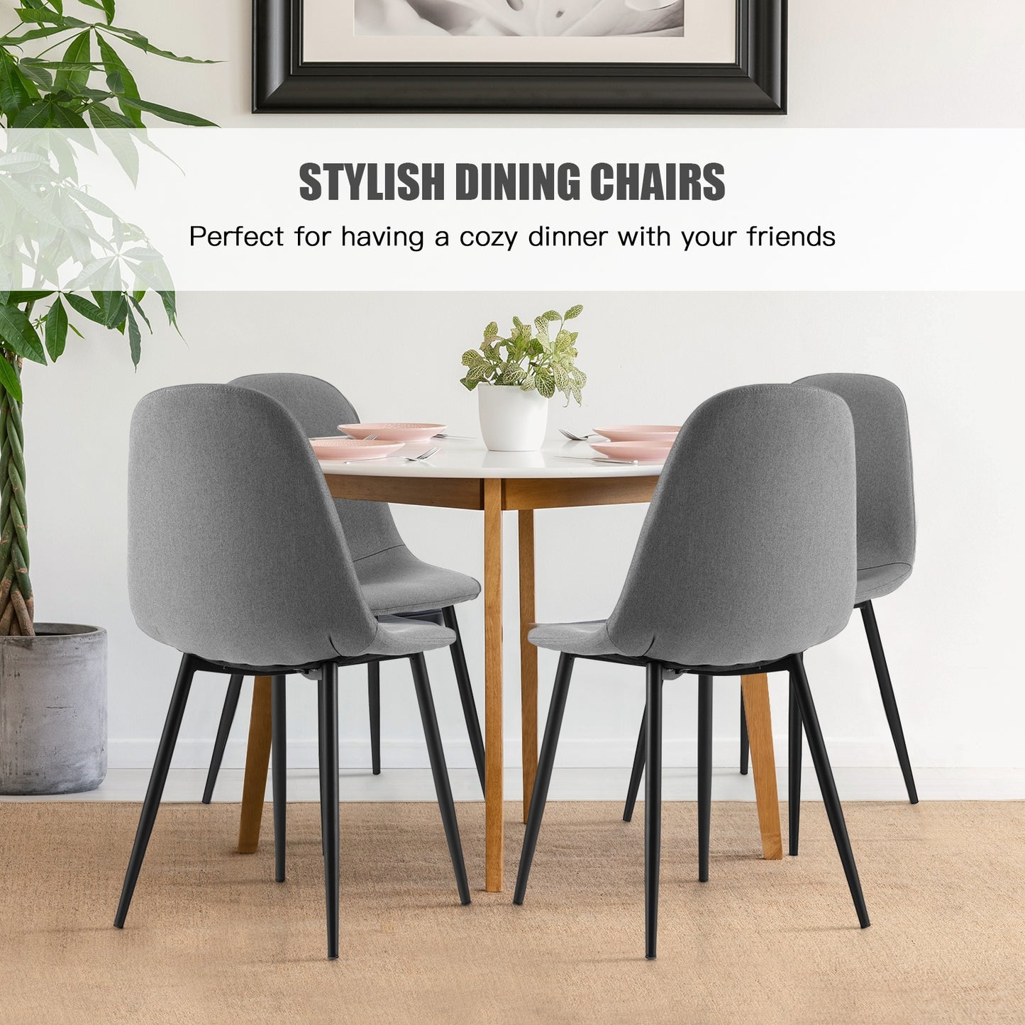 Modern Dining Chairs with Durable Black Metal Legs and Upholstered Seats Set of 4