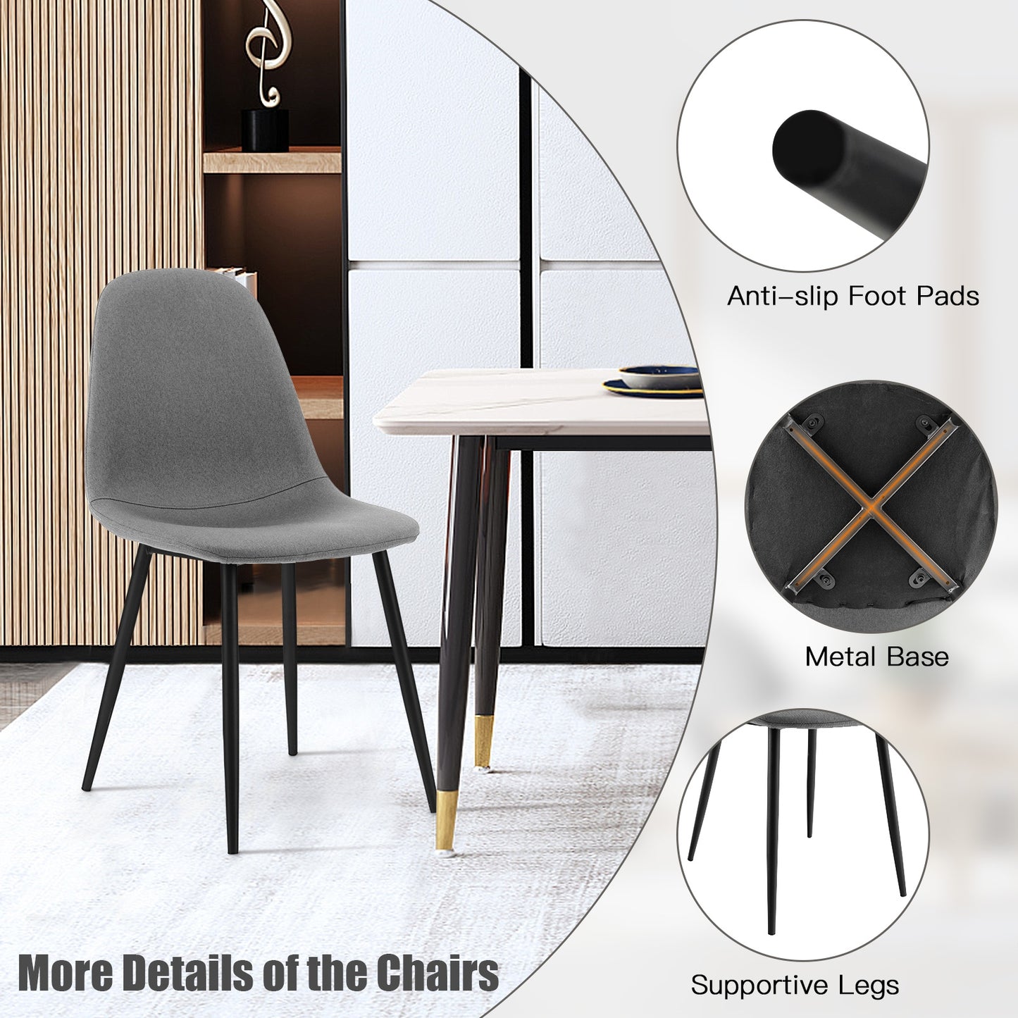 Modern Dining Chairs with Durable Black Metal Legs and Upholstered Seats Set of 4