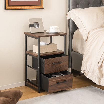 Set of 2 Bedside Tables with Fabric Drawers and Metal Frame, Storage Nightstands