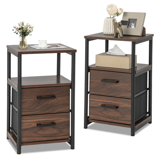Set of 2 Bedside Tables with Fabric Drawers and Metal Frame, Storage Nightstands