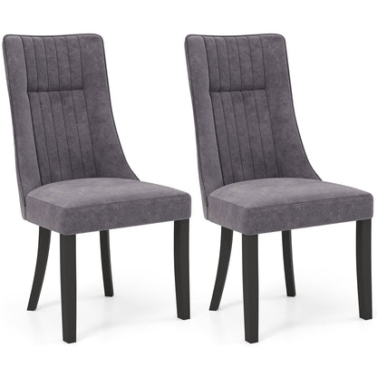 Velvet Upholstered Dining Chairs with High Tufted Back and Wood Legs Set of 2