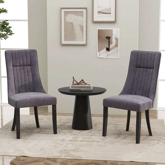 Velvet Upholstered Dining Chairs with High Tufted Back and Wood Legs Set of 2