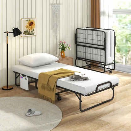 Heavy Duty Rollaway Folding Bed with Memory Foam Mattress, Pillow and Sturdy Frame - Cot Size