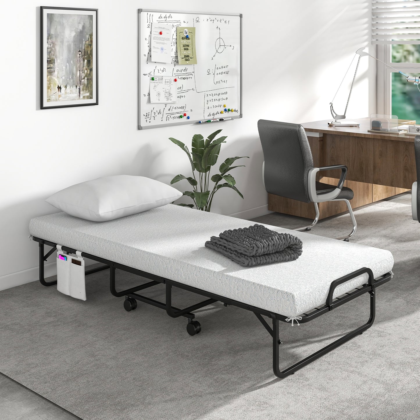 Heavy Duty Rollaway Folding Bed with Memory Foam Mattress, Pillow and Sturdy Frame - Cot Size