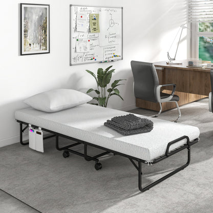 Heavy Duty Rollaway Folding Bed with Memory Foam Mattress, Pillow and Sturdy Frame - Cot Size